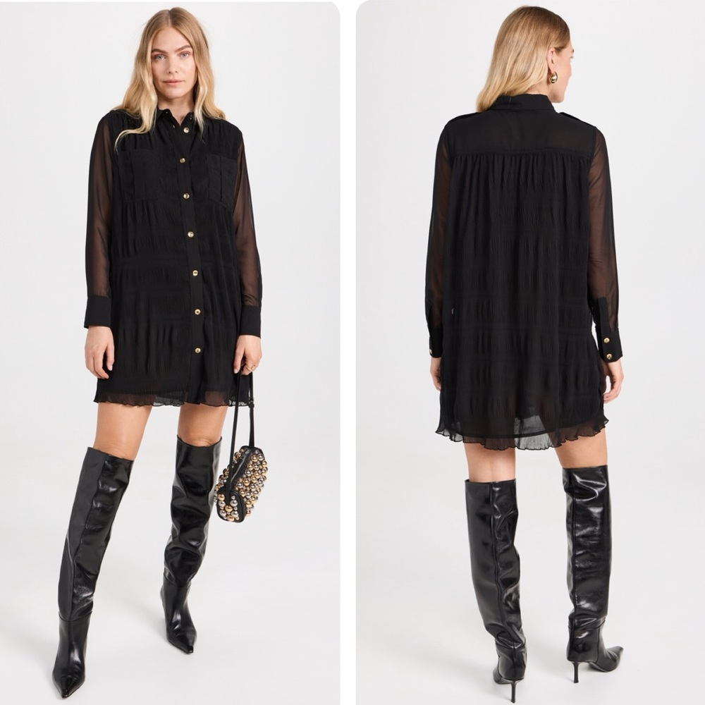 Ganni Pleated Georgette Shirt Dress